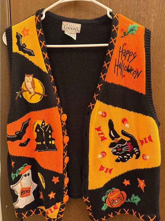 Basic Editions Jackets & Blazers - Basic Editions Black & Orange Halloween Patchwork Vest